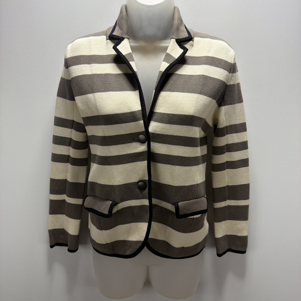 LOFT Ann Taylor Striped Knit Blazer Womens Medium Brown Cream Cotton Jacket