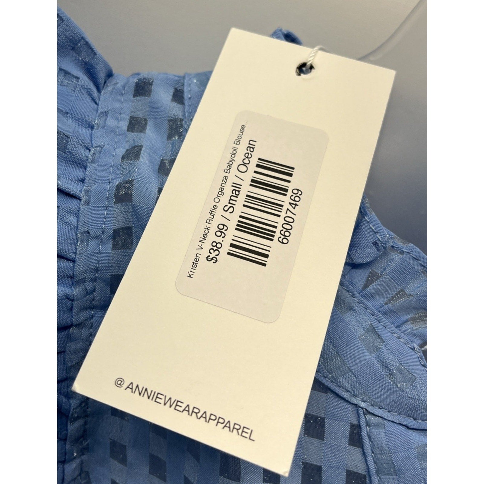 NWT Annie Wear Womens Blue Lined Short Sleeve Blouse Ruffle Sleeve Small