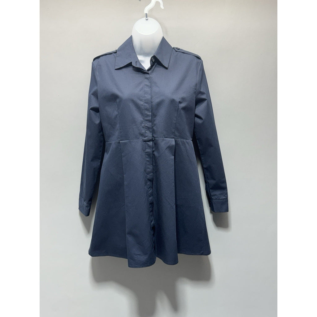 BANEE & BANEE Trench Coat Dress Women L Navy Blue Button Front A-Line Korea NWT