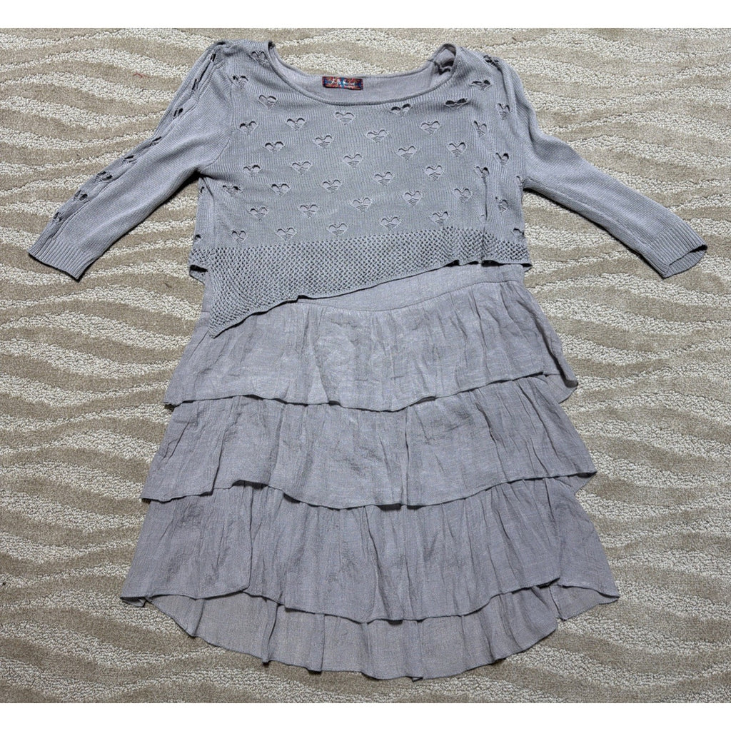 Selfie Couture By Trendology Grey 3/4 Sleeve Tiered Sweater Mini Dress Tunic M/L