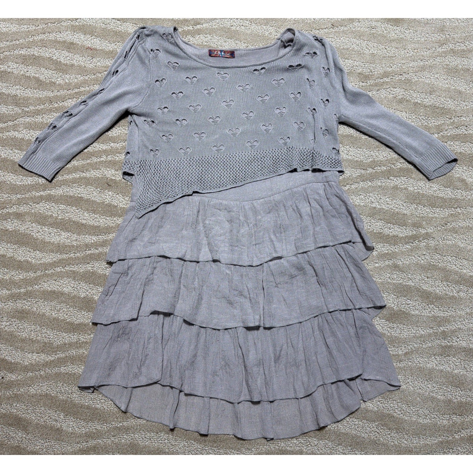 Selfie Couture By Trendology Grey 3/4 Sleeve Tiered Sweater Mini Dress Tunic M/L