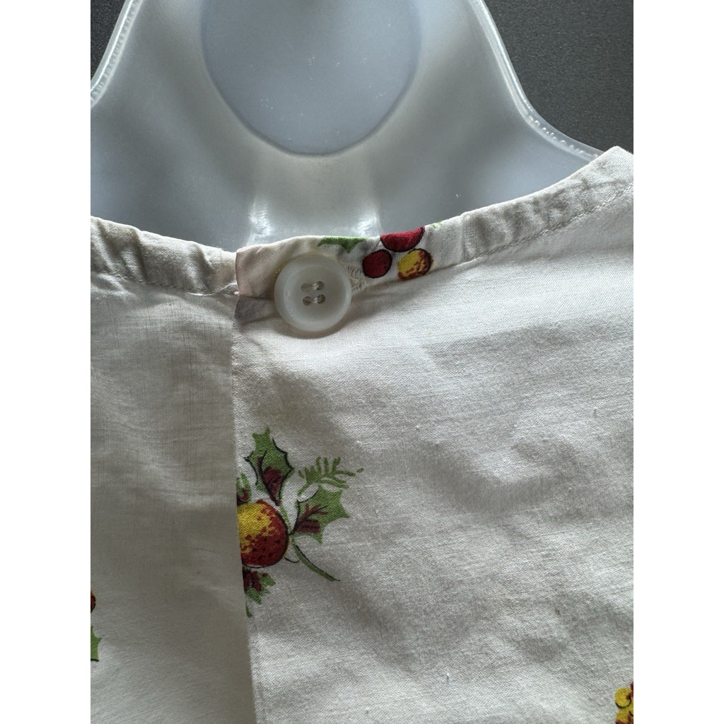 Vintage Christmas Cobbler Apron Snowman Wreath Red Bow Pockets Holiday Smock