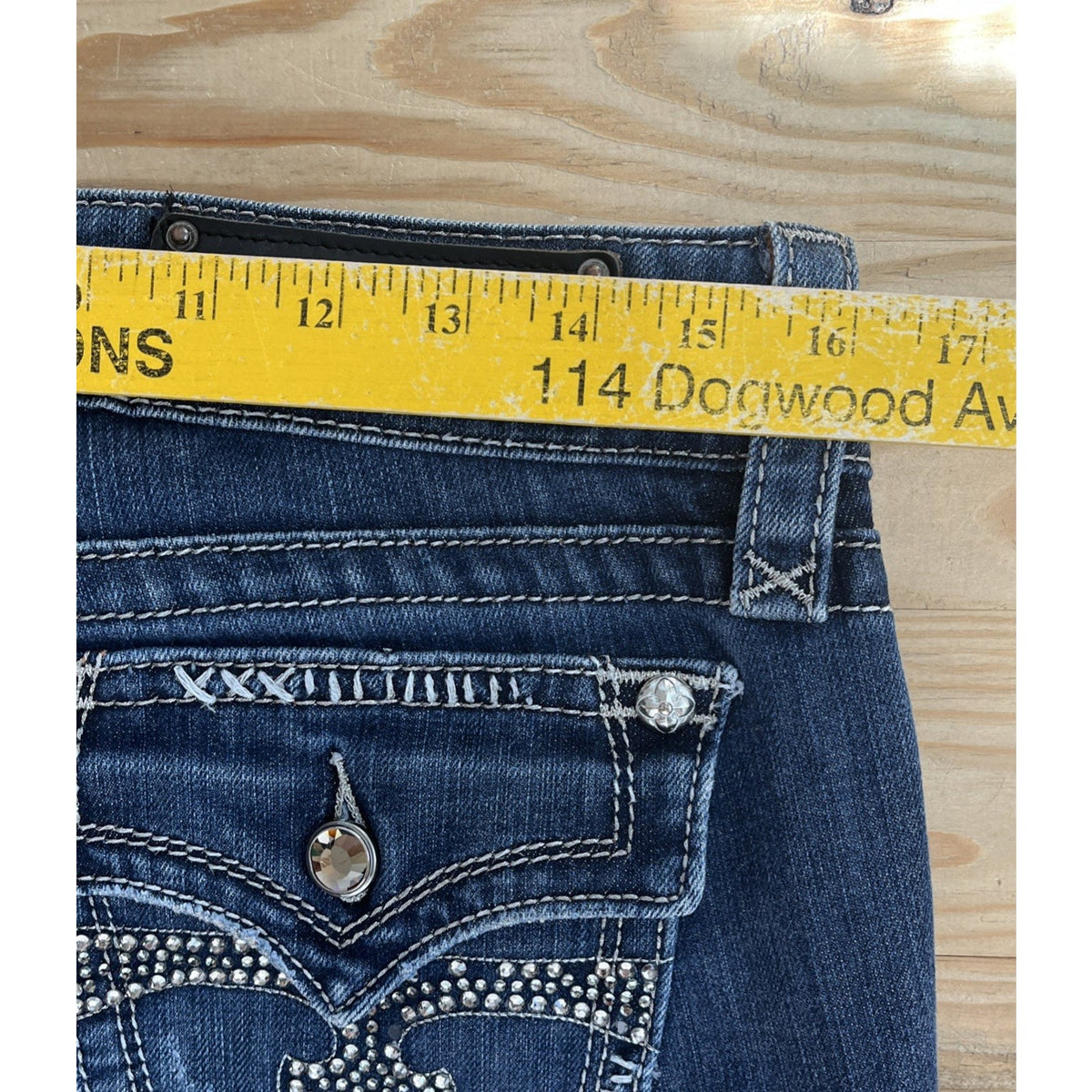 Rock Revival Celine Boot Cut Jeans Flap pockets Distressed Sz 30