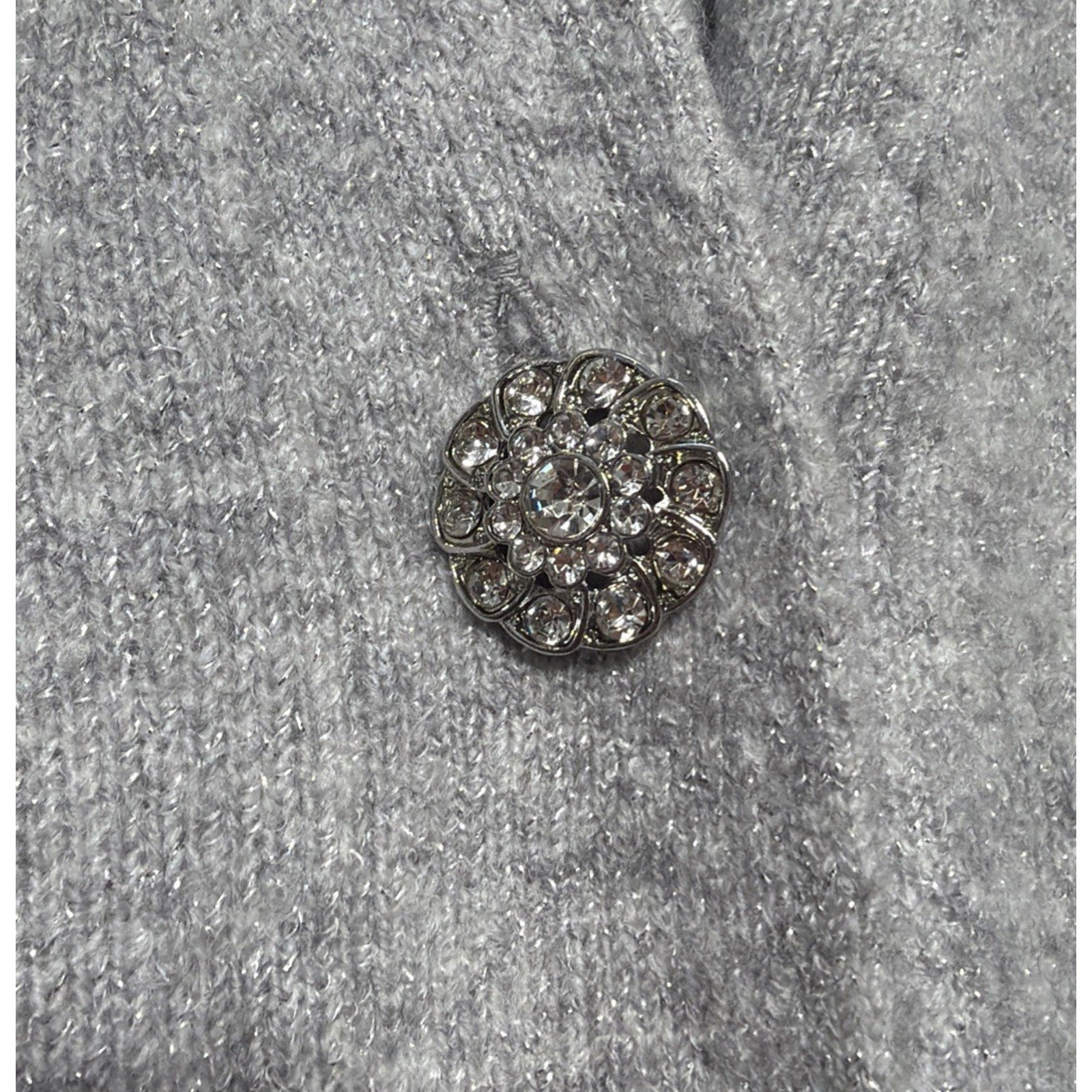 Talbots Jewel Button Cardigan L Pockets Metallic Silver Career Preppy Casual NWT