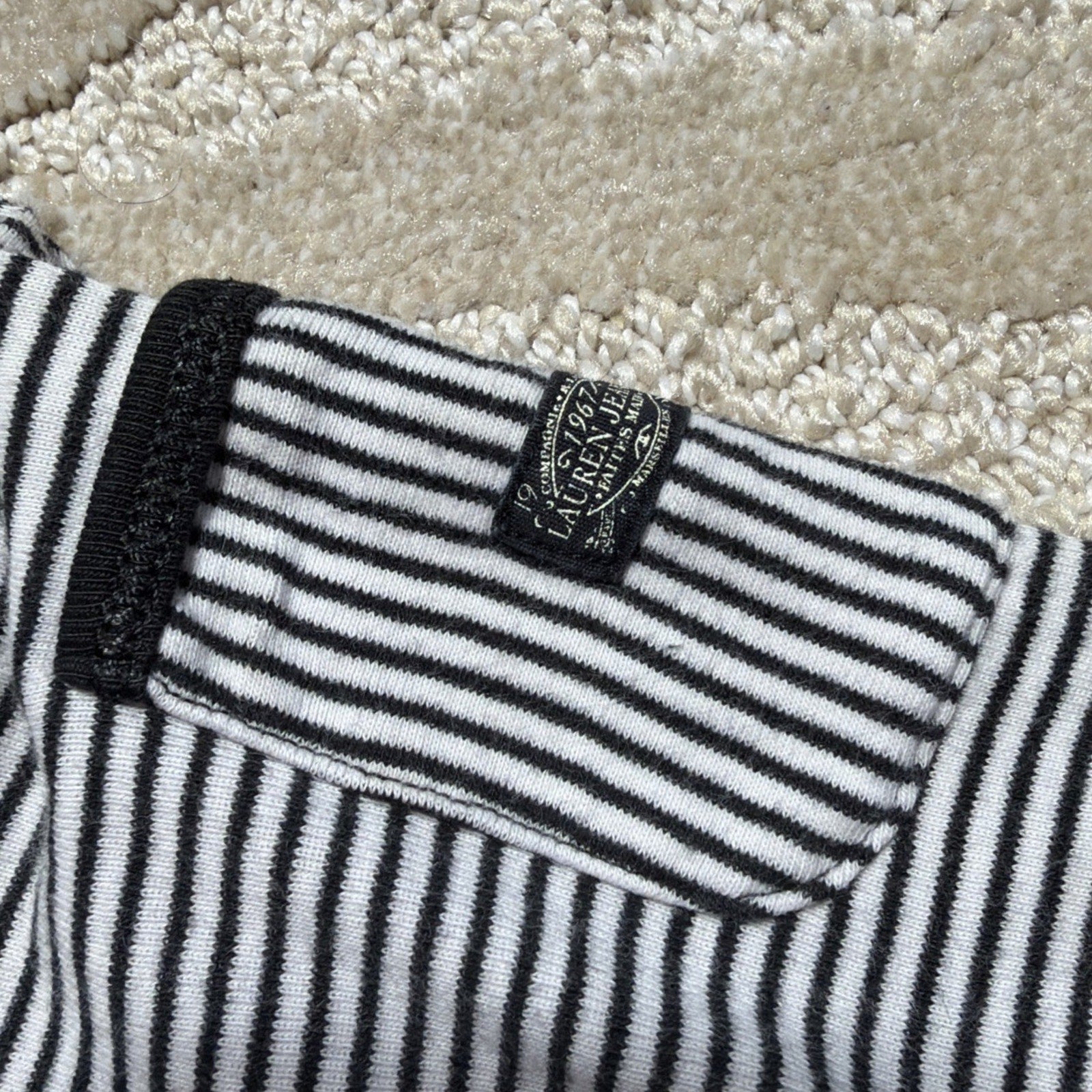 Lauren Jeans Co Ralph Lauren Womens L Measured Black White Stripe Nautical Top