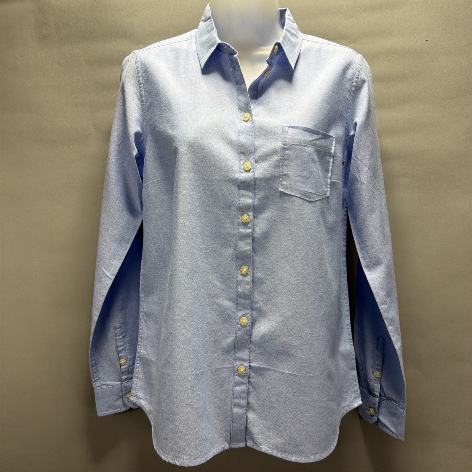 GH Bass & Co Solid Blue Shirt Long Sleeve Button Up Shirt Adult Women's S NWT