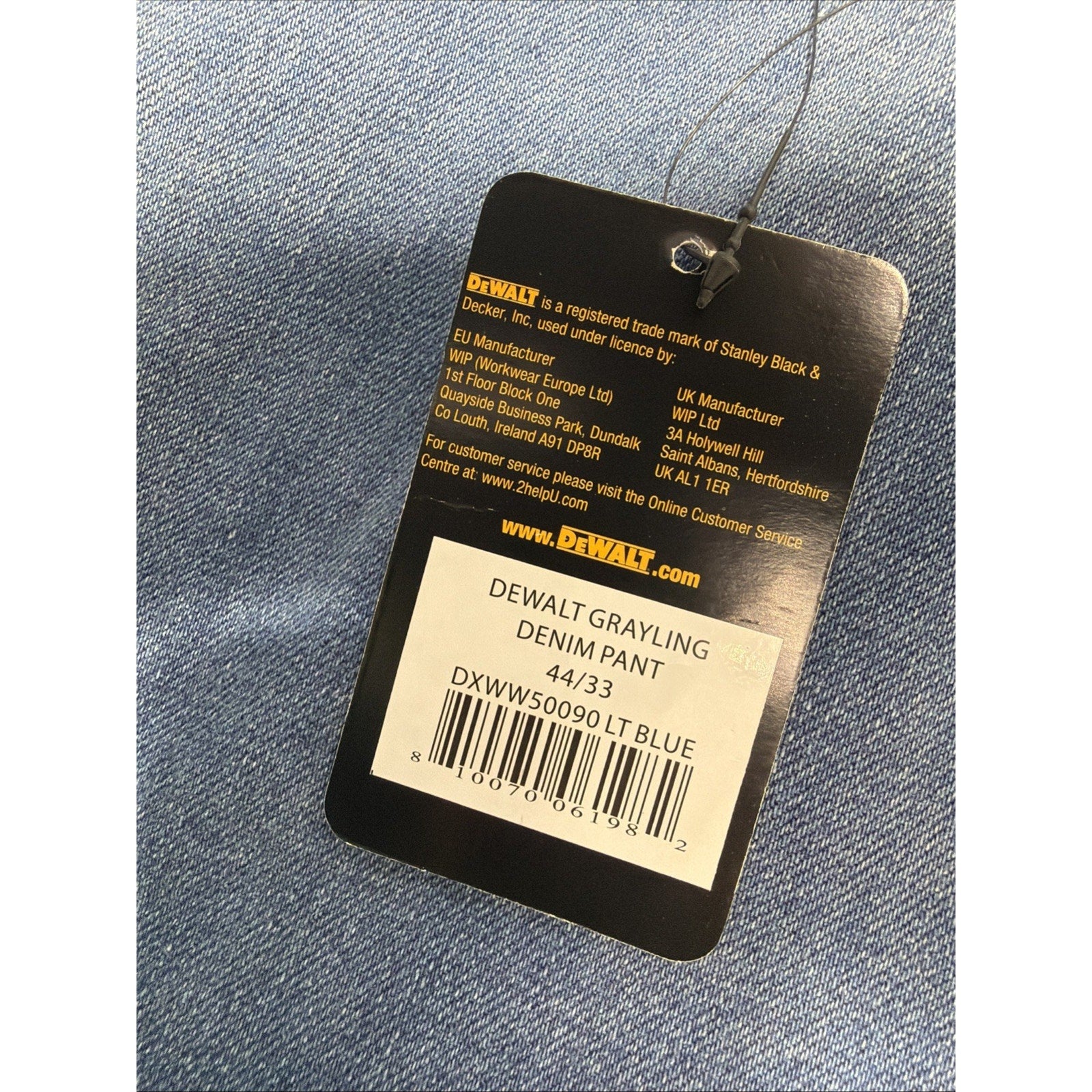 Dewalt Grayling Denim Jeans/Pants 44x33 Workwear Med Blue New