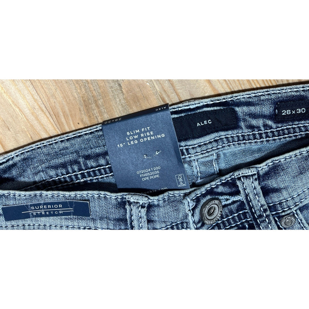 Buckle BKE Women's 26x30 Blue Stretch Blend Alec Low Rise Slim Straight Leg NWT