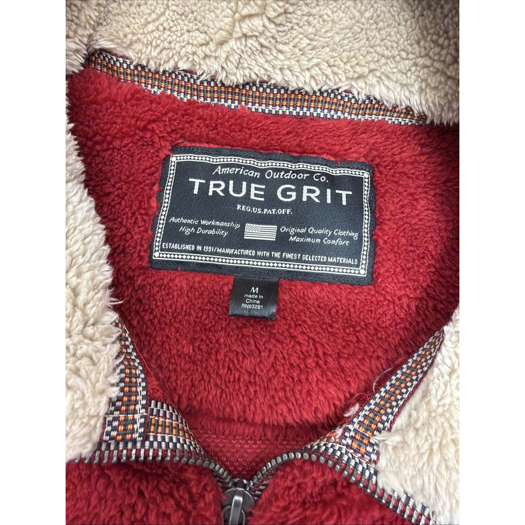 True Grit Pebble Pile Pullover Sherpa 1/4 Zip Pullover Red Size Medium