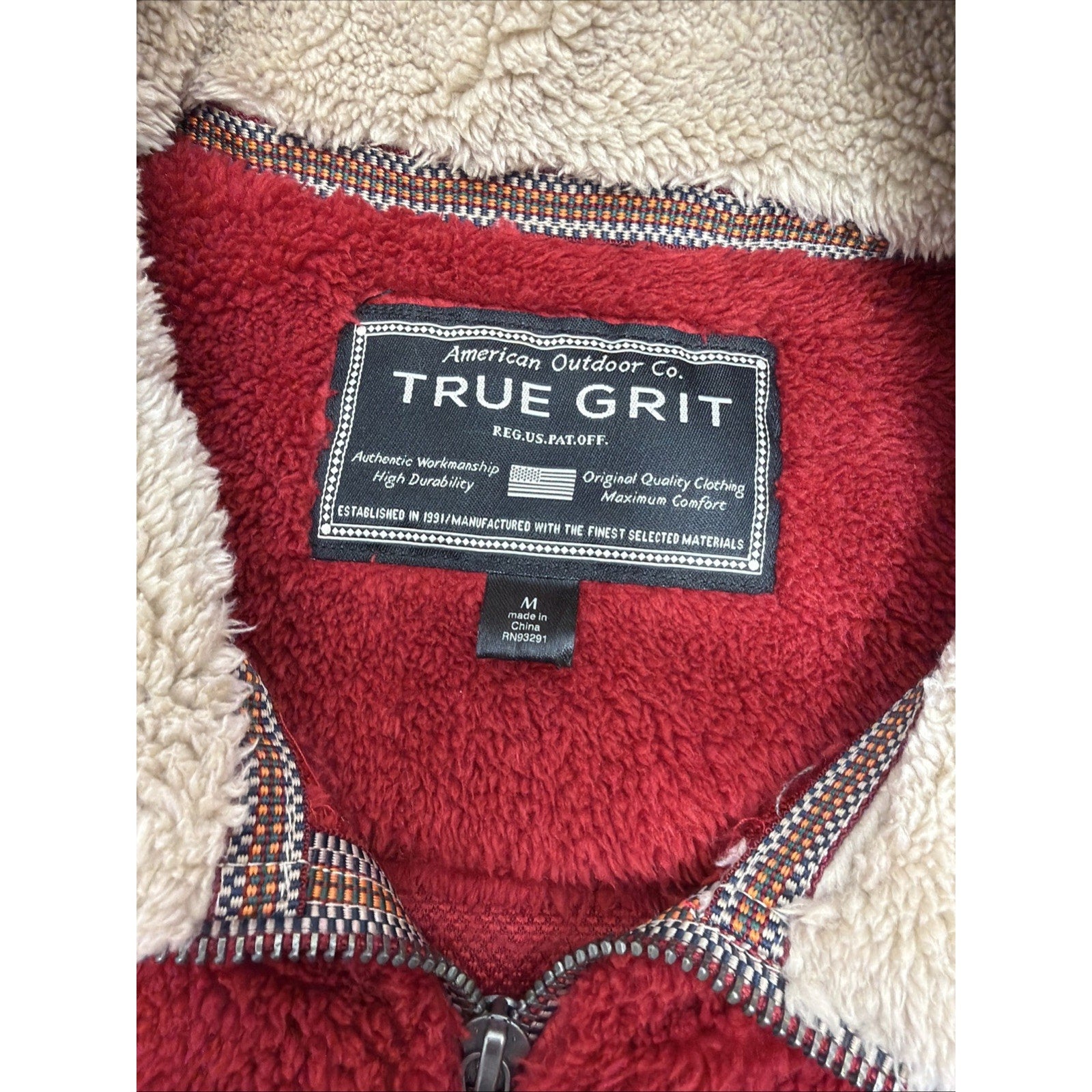 True Grit Pebble Pile Pullover Sherpa 1/4 Zip Pullover Red Size Medium