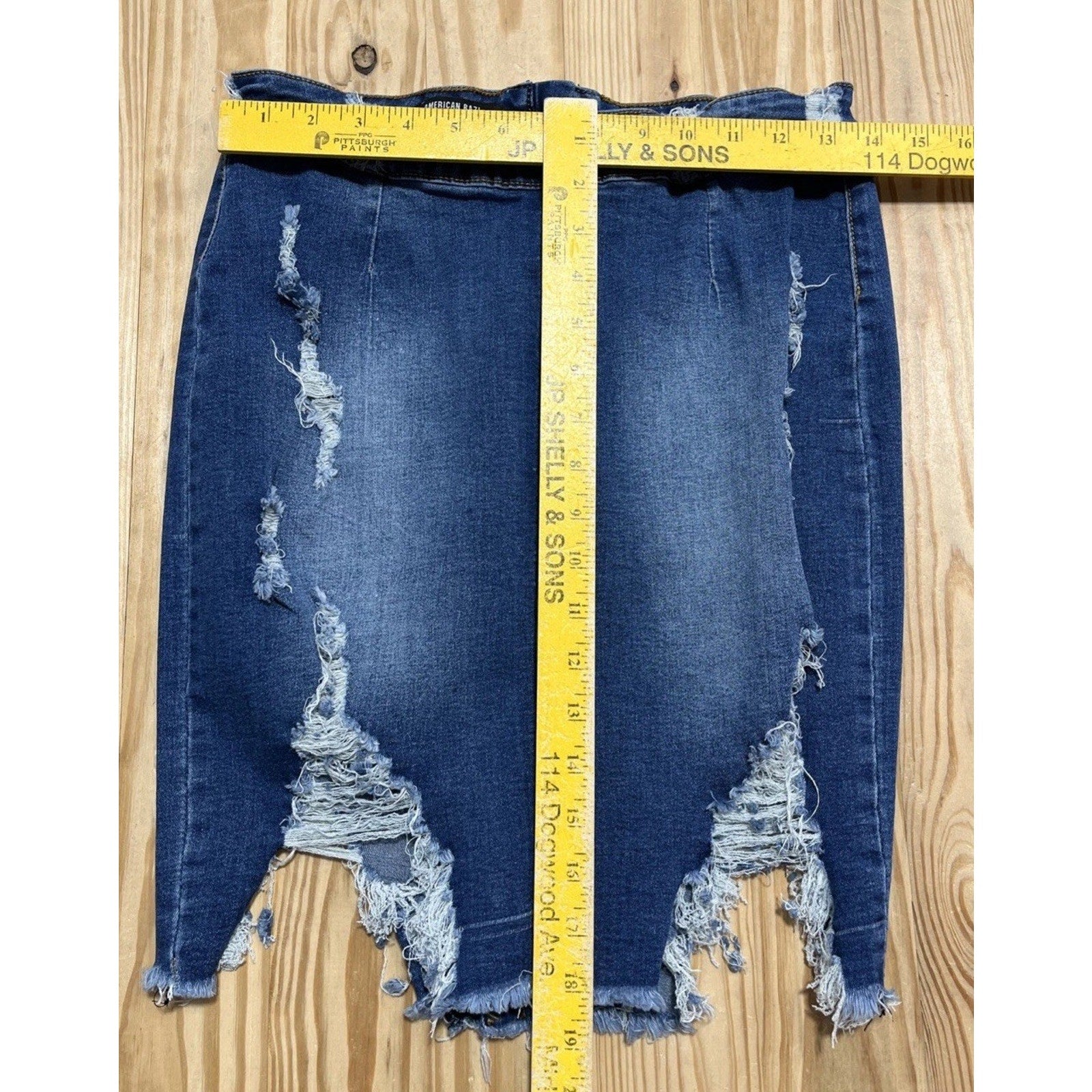 American Bazi LA Skirt Denim Jean Skirt Woman Distressed Front L Blue