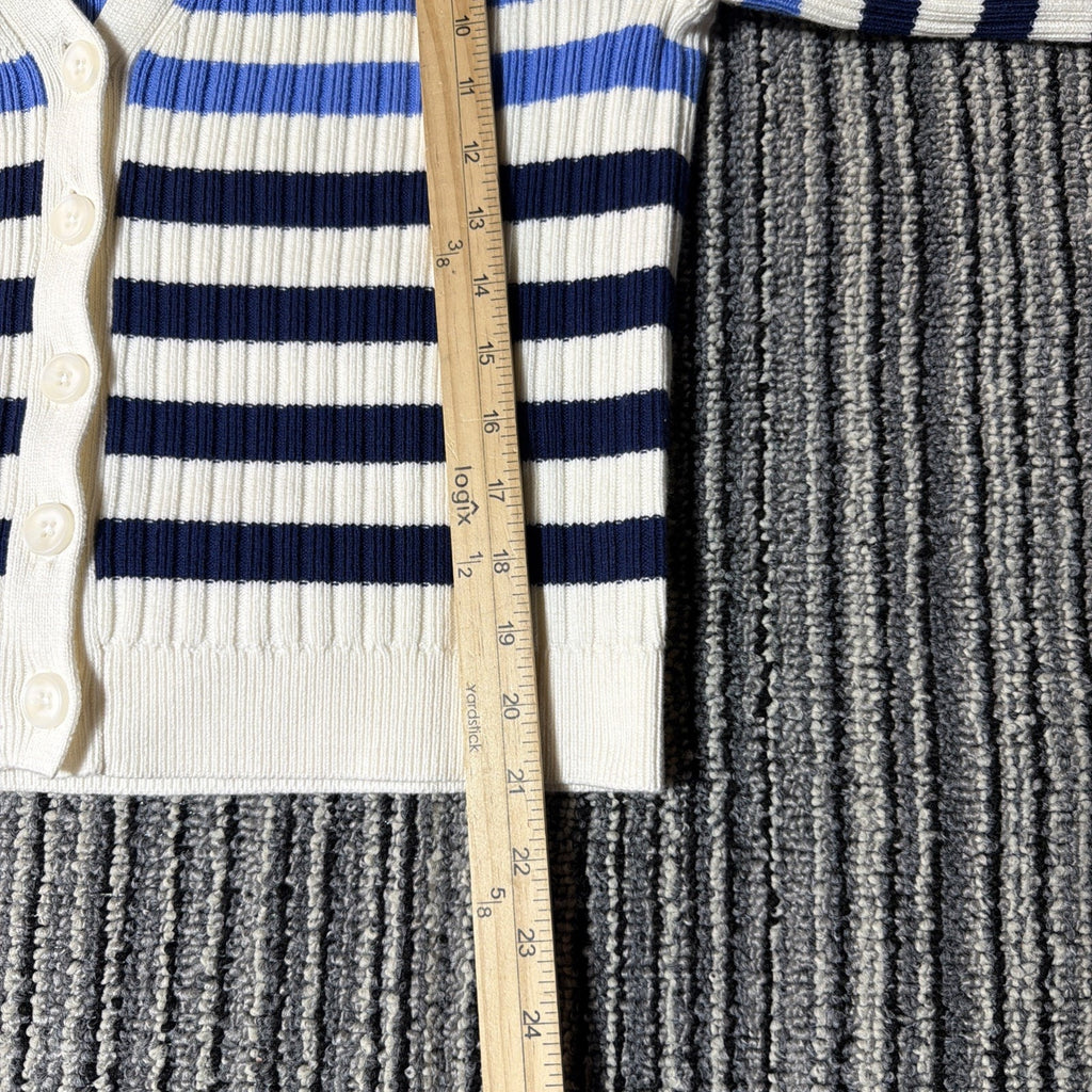 NWT TALBOTS IVORY/MULTI BLUE BRETON STRIPED V-NECK SWEATER SIZE SMALL PETITE