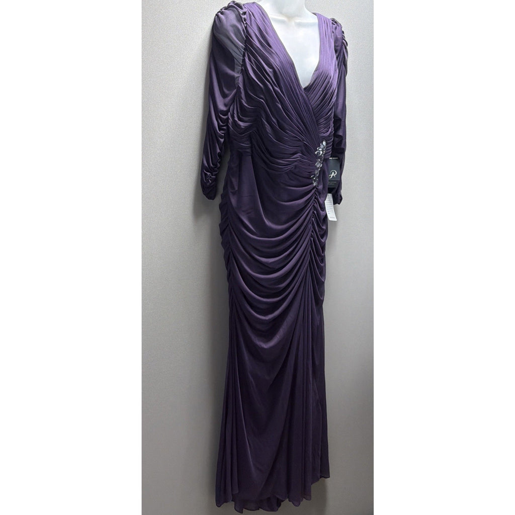 New Adrianna Papell Purple Ruched Lined Maxi Dress Plus Size 20W Evening Wear