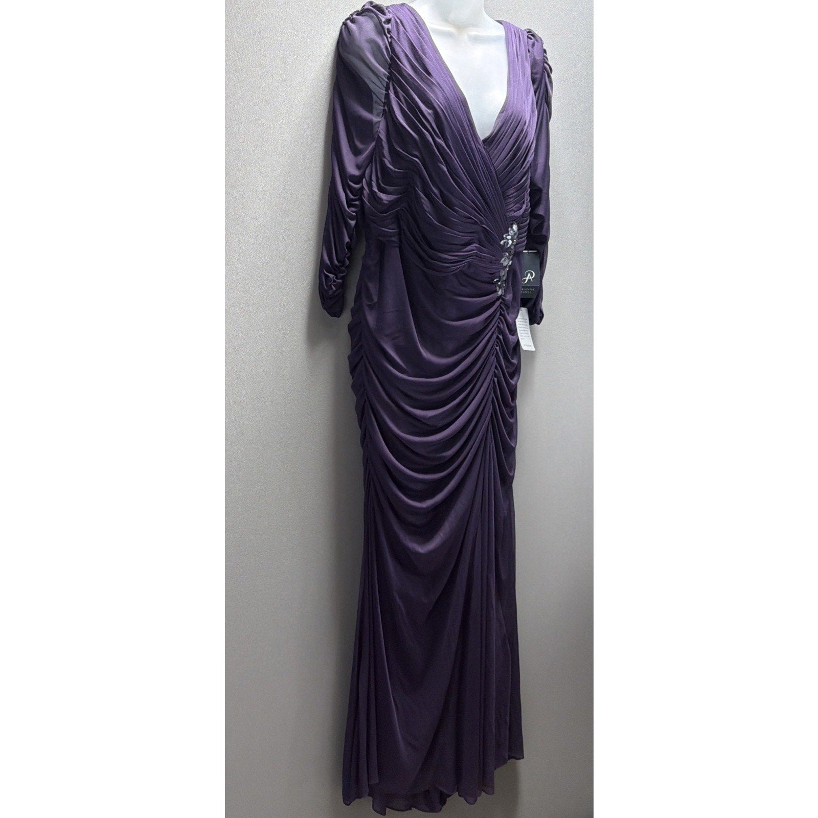 New Adrianna Papell Purple Ruched Lined Maxi Dress Plus Size 20W Evening Wear