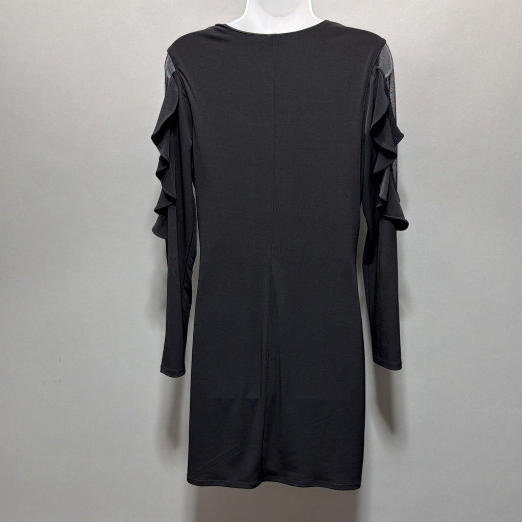 Express Ruffle Sleeve Mini Sheath Lined Black Dress Size M
