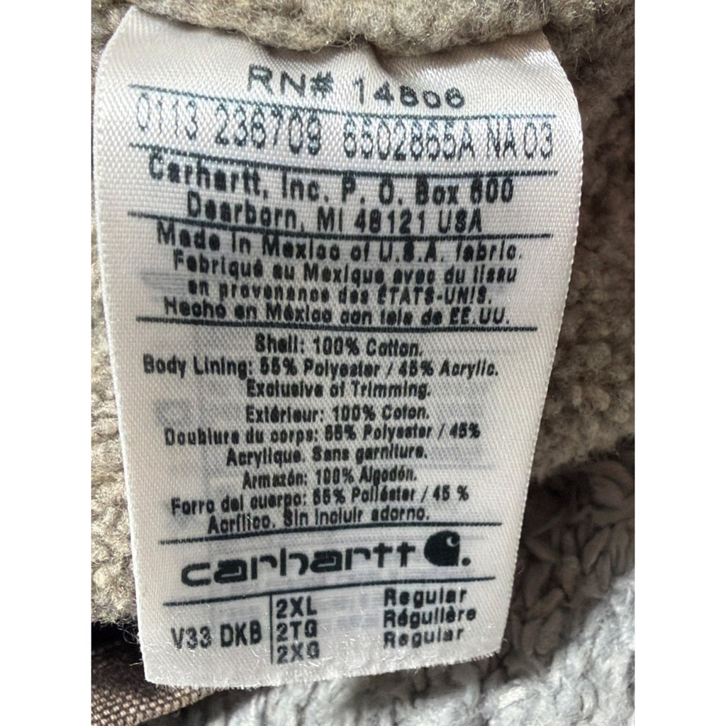 Carhartt Vest Mens M Brown V33-DKB Duck Canvas Sherpa-Lined Worn Workwear 2XL
