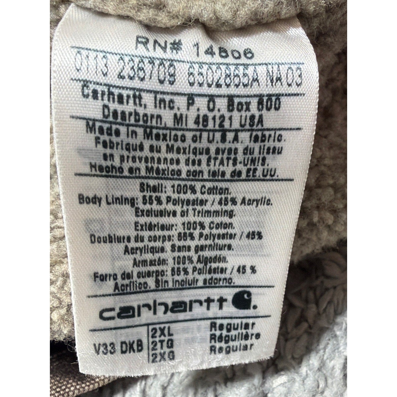 Carhartt Vest Mens M Brown V33-DKB Duck Canvas Sherpa-Lined Worn Workwear 2XL