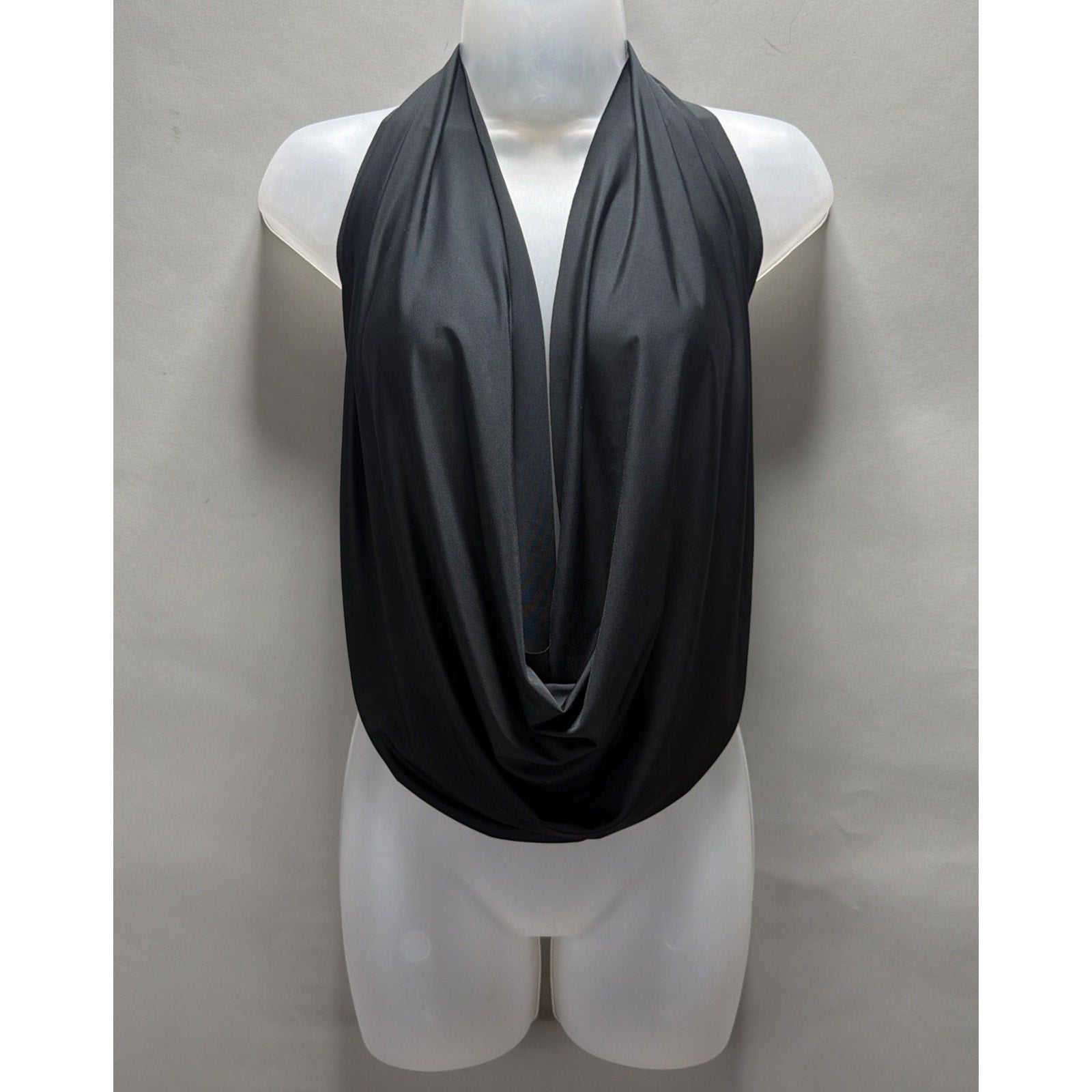 Vintage Superline Black Tank Top size V-Neck Drape Made in USA Size S Stretch