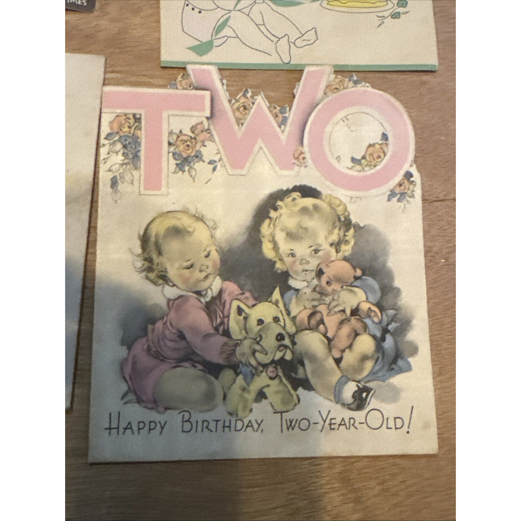 Lot of 6 Vintage Children's Birthday Cards, 1930’s, Animals Children, Used