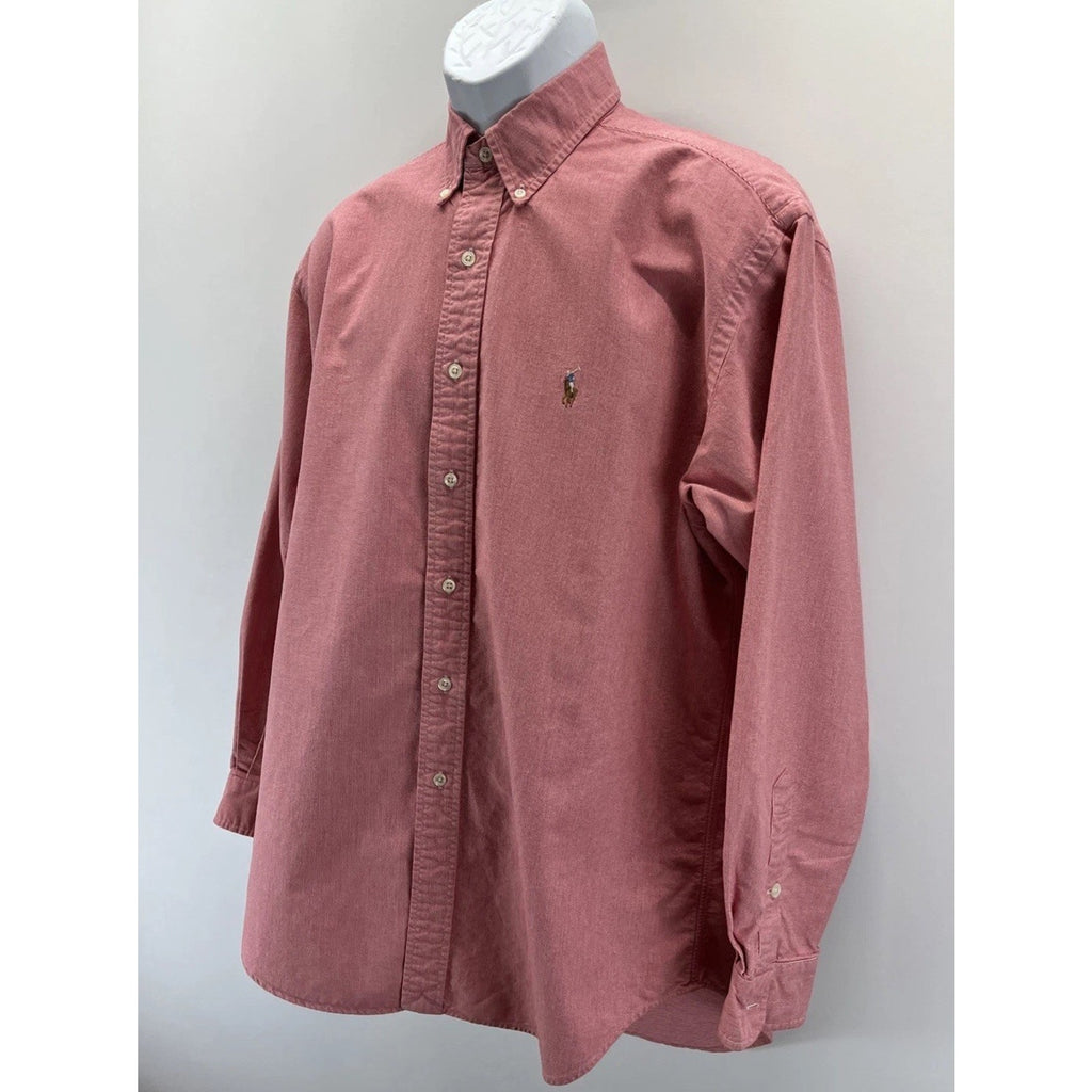 Ralph Lauren Blake Shirt Mens Size M Pink Flesh Pony Long Sleeve Buton Dwn