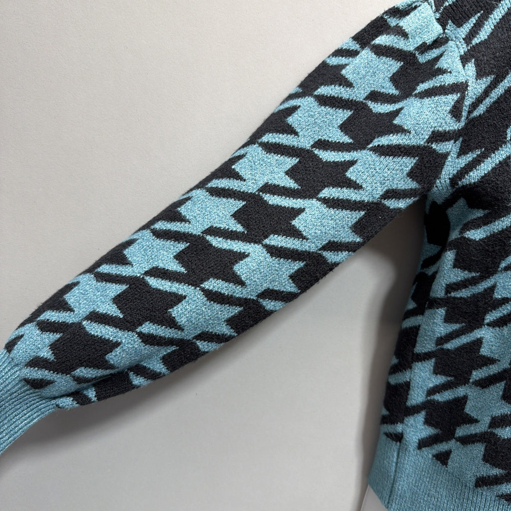 Ann Taylor Loft Women Houndstooth Sweater Size XS Petite Basking Blue