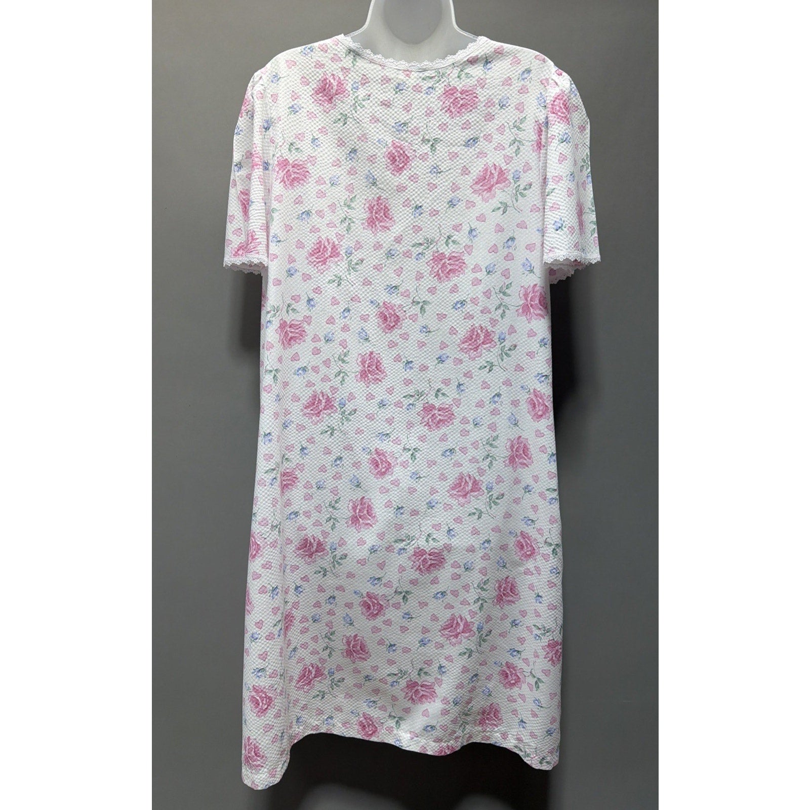 Vintage LORRAINE Floral Light Lace Detail Nightgown Made In USA Size L