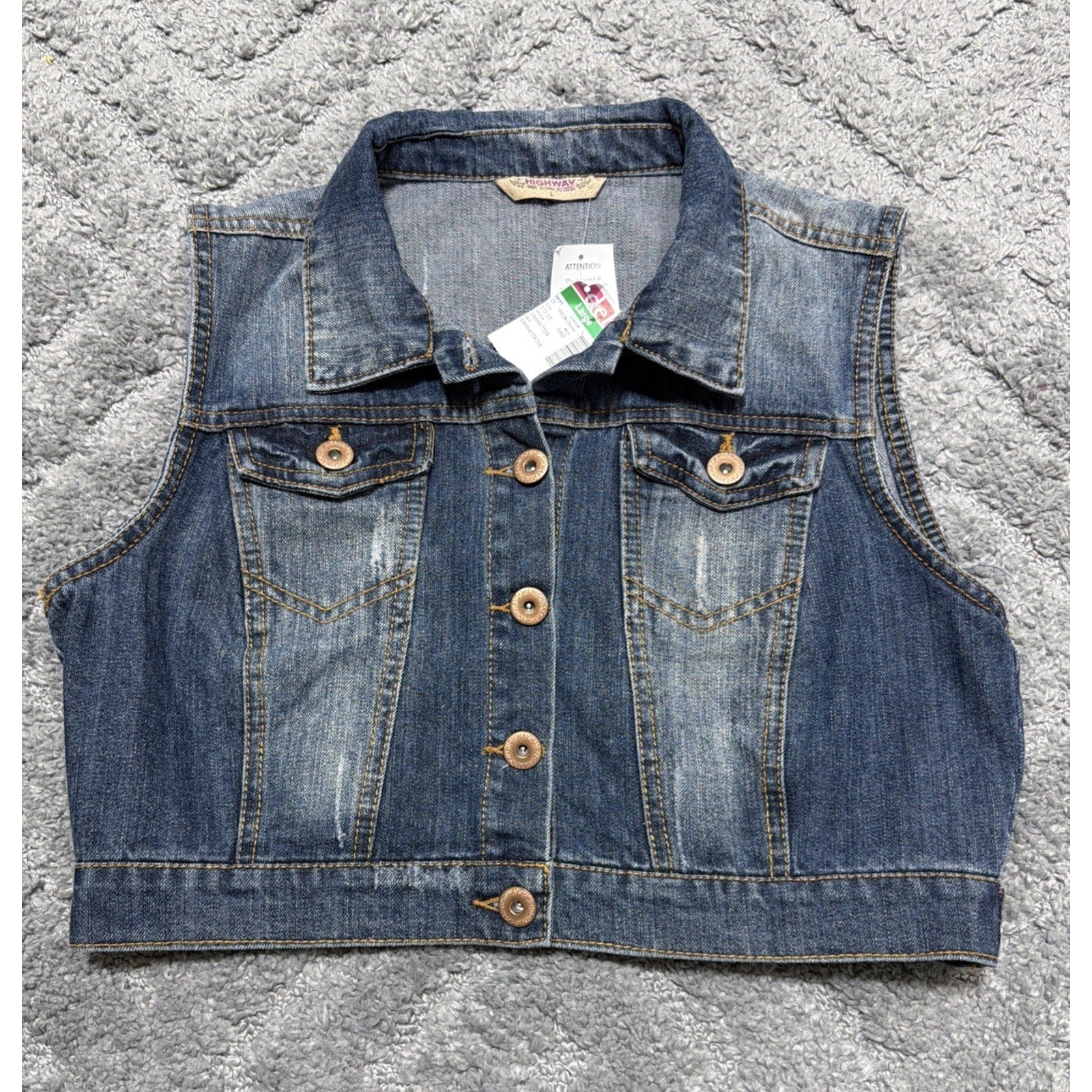 New Highway Jeans Blue Denim Jacket Cropped Vest Women's Juniors Size L