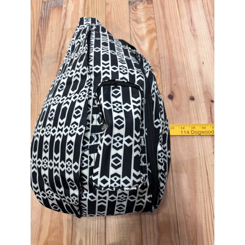 Initials Sling Backpack in Abstract Black And White Waterproof Pockets NWOT