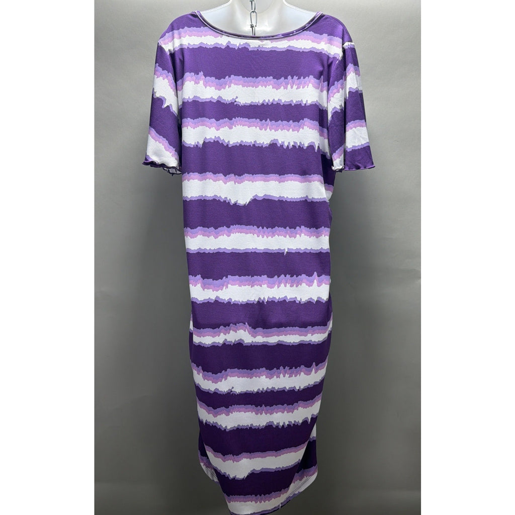 New Ashley Stewart Womens striped dress purple midi Short sleeve size 22/24 NWT