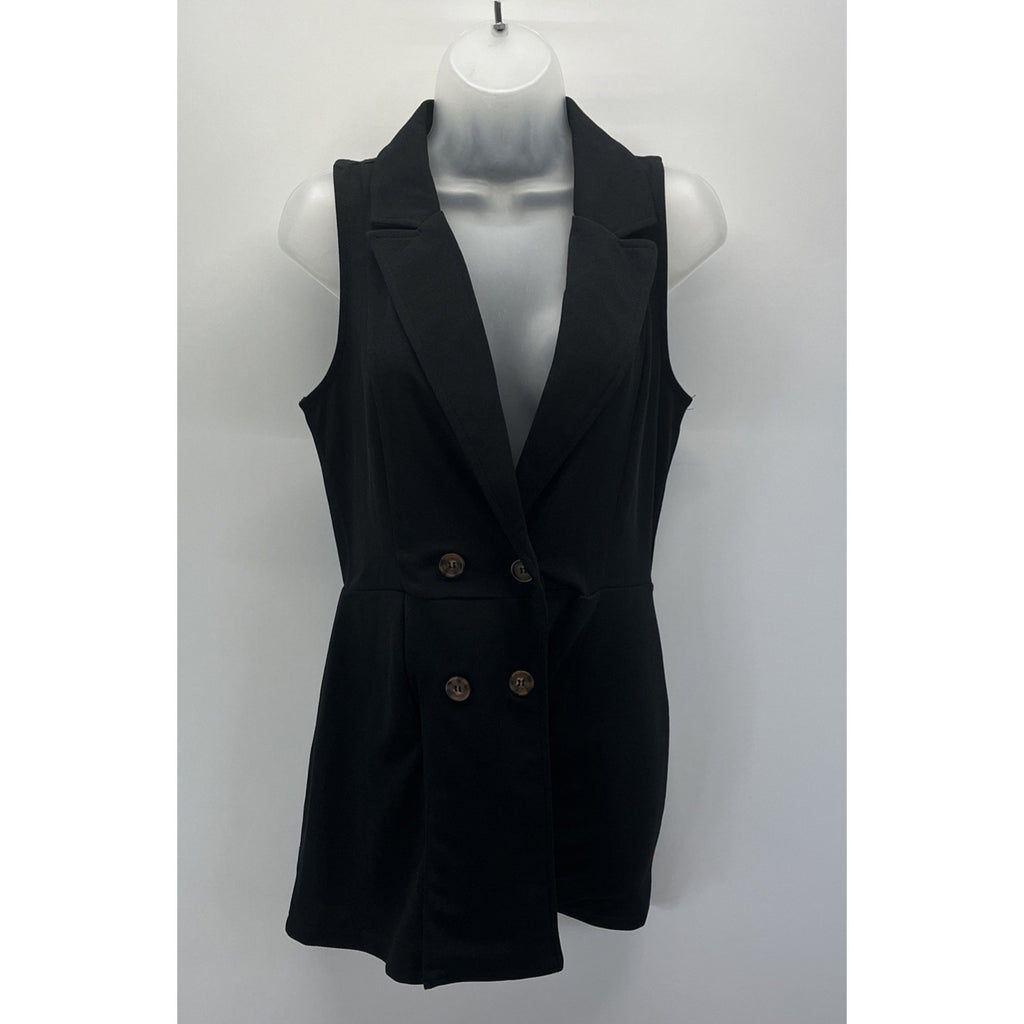 NWT Blue Rain X Francesca’s Womens Black Romper Sz S Button Down Sleeveless