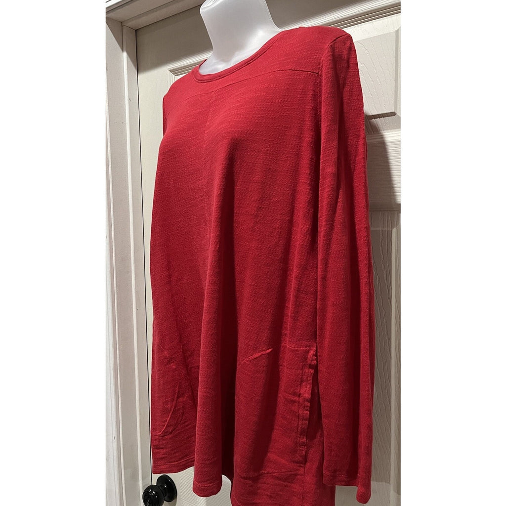 J. Jill Women's S Textured Tunic Tee Red Long Sleeve Long With Pockets