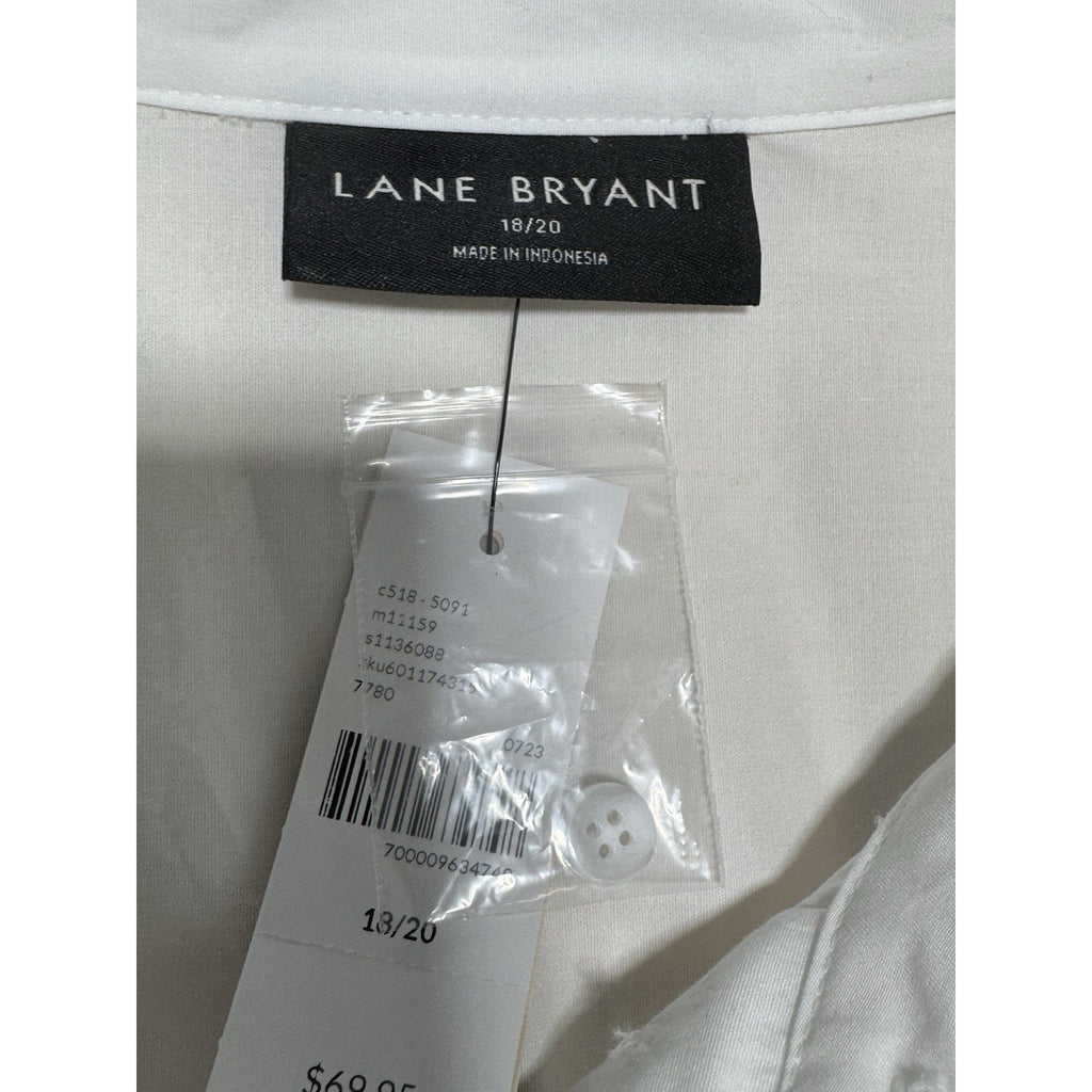 Lane Bryant Womens Button Front Shirt 26 White Long Sleeve Pleated Dip Hem Back