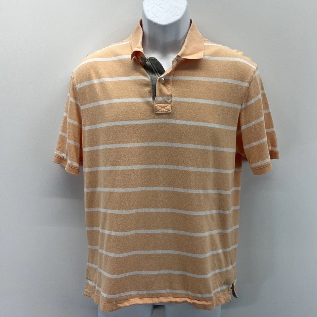 Roundtree & Yorke Classics Polo Short Sleeve Shirt Men’s Striped Orange White