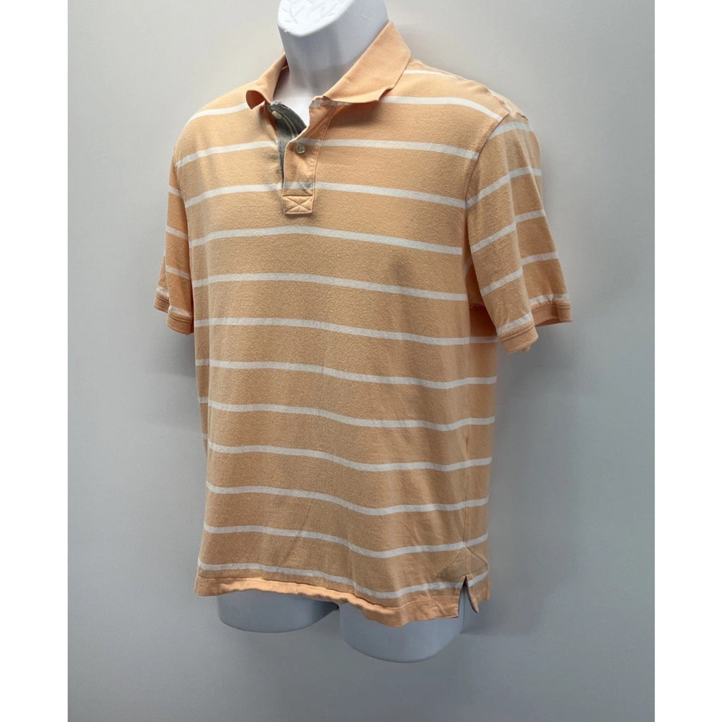 Roundtree & Yorke Classics Polo Short Sleeve Shirt Men’s Striped Orange White
