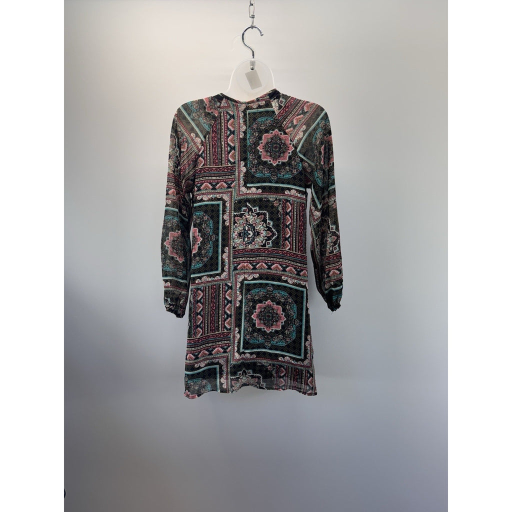 BAILEY BLUE V Neck Tassels Long Sleeves Casual Stretch Dress Women’s Size S