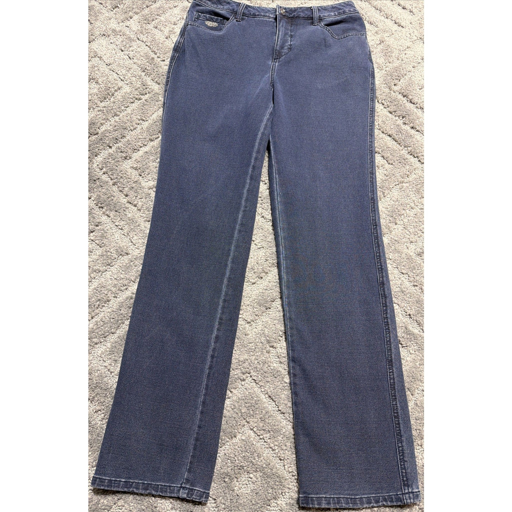 Quacker Factory Dream Jeannes Straight Leg Jeans Embellished Pocket 8 30x31