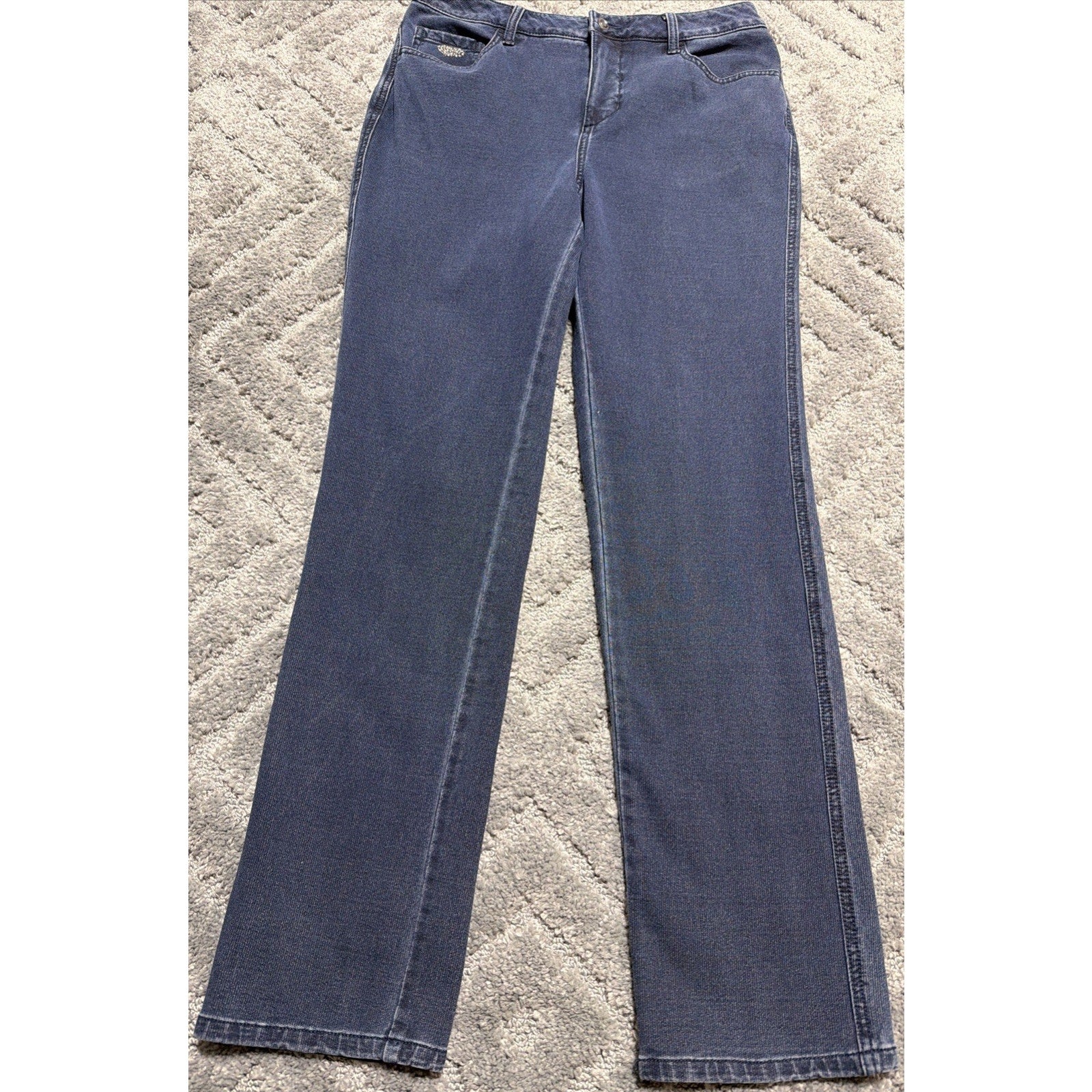 Quacker Factory Dream Jeannes Straight Leg Jeans Embellished Pocket 8 30x31