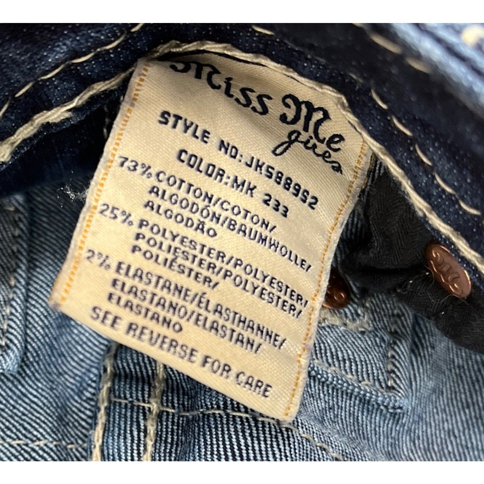 Miss Me Jeans Youth 12 Blue Denim Skinny Rhinestones Studs Dark Wash Women 25x29