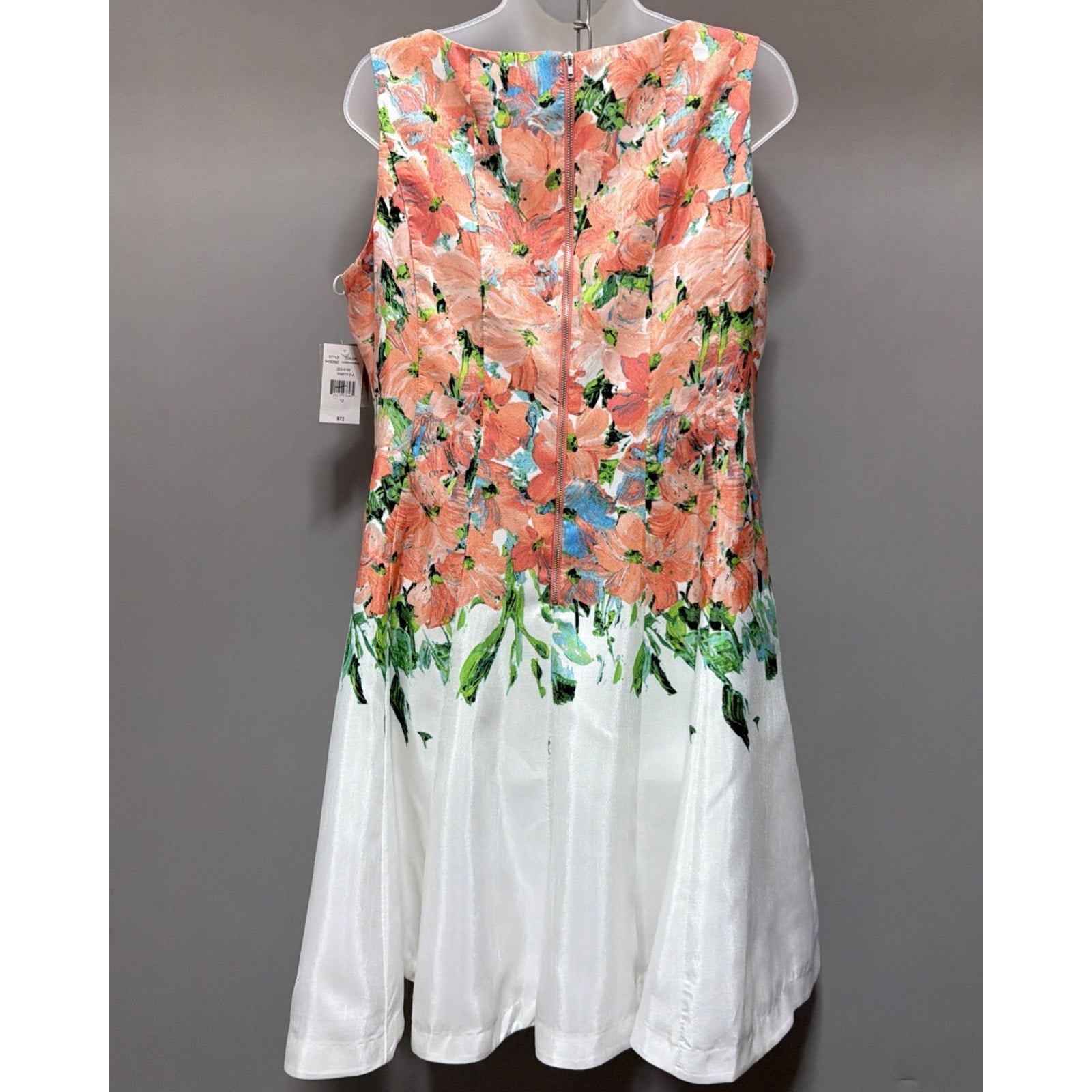NWT Danny And Nicoles Ivory/Coral Floral Sleeveless Fit & Flare Dress Sz 12, $72
