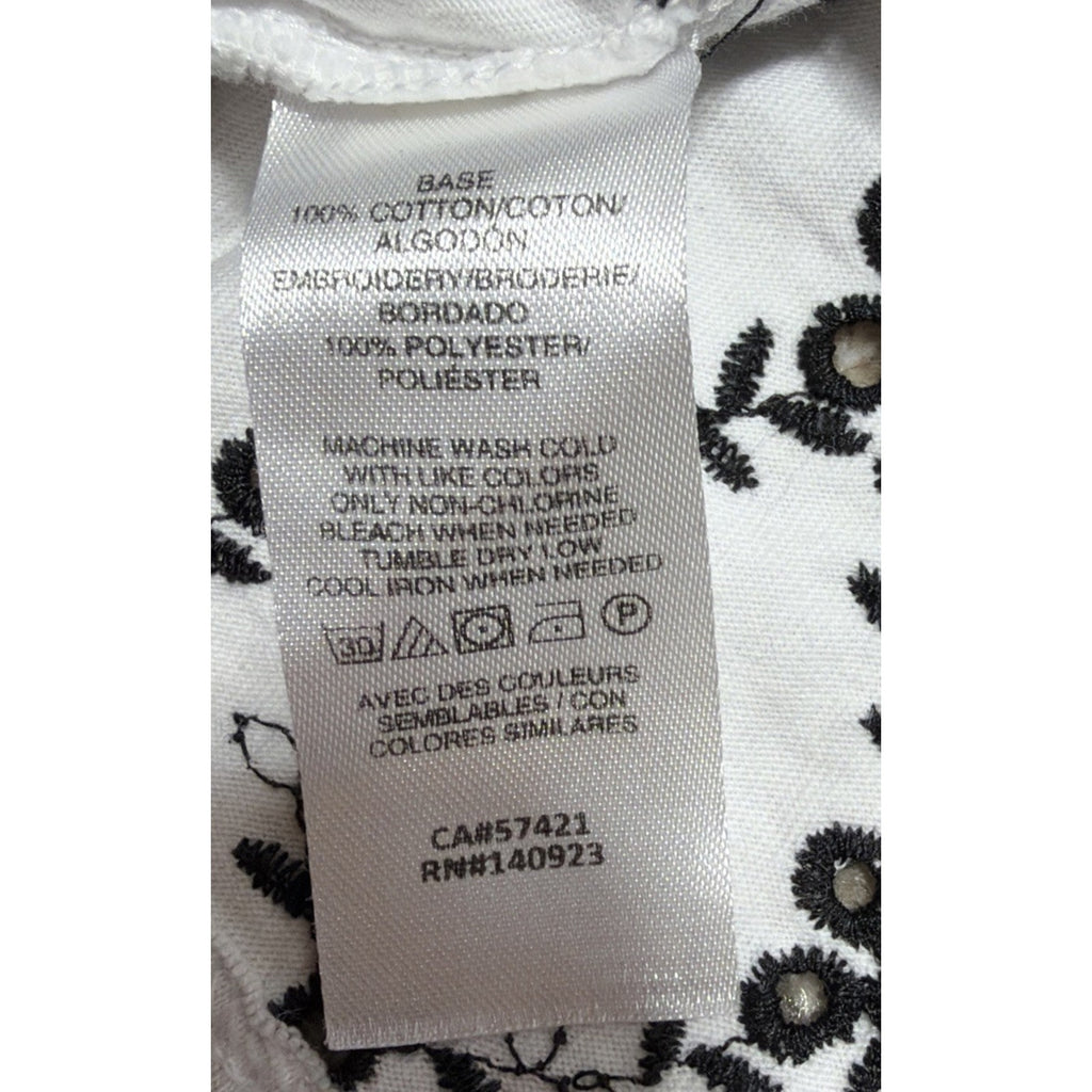 LOFT White/Black Floral Embroidered Square Neck Top Cotton Size Large