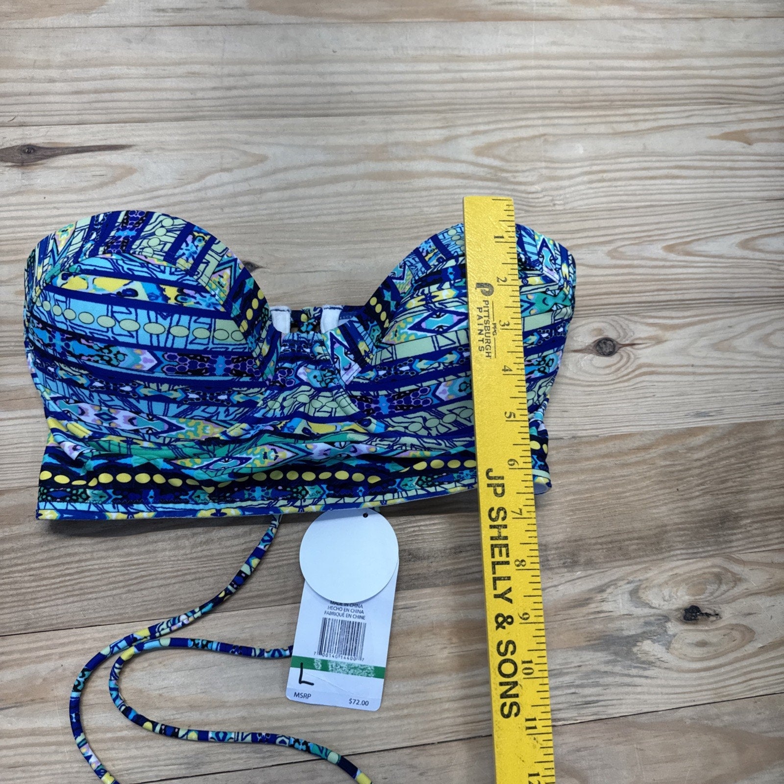 Jessica Simpson Bikini Top Blue Green Geometric Print Women’s Size Large