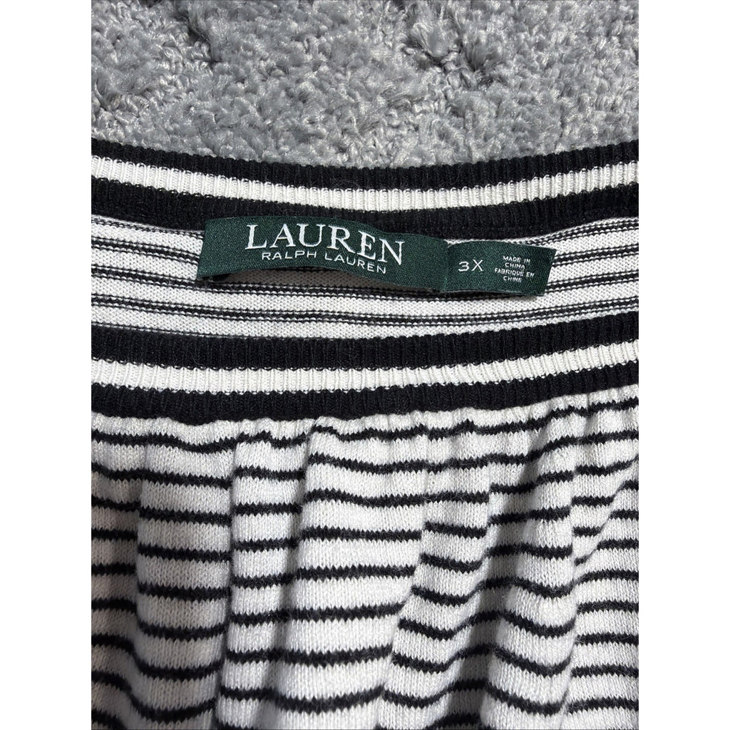 RALPH LAUREN Plus 3X Striped knit Lagenlook 3/4 Sleeve Ruffled Sweater SOFT!