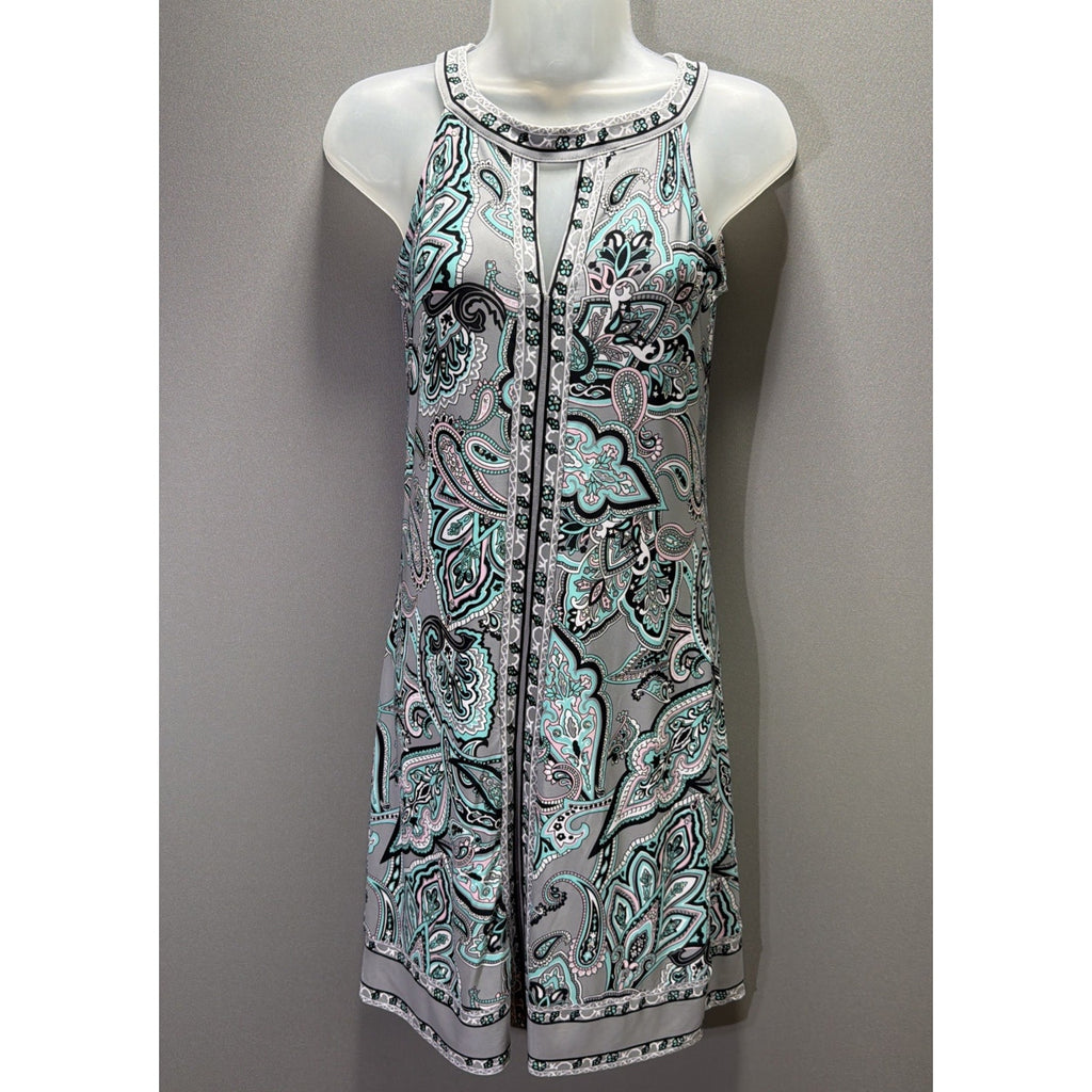 INC International Concepts Halter Sheath Dress XS Paisley Rhinestones Stretch