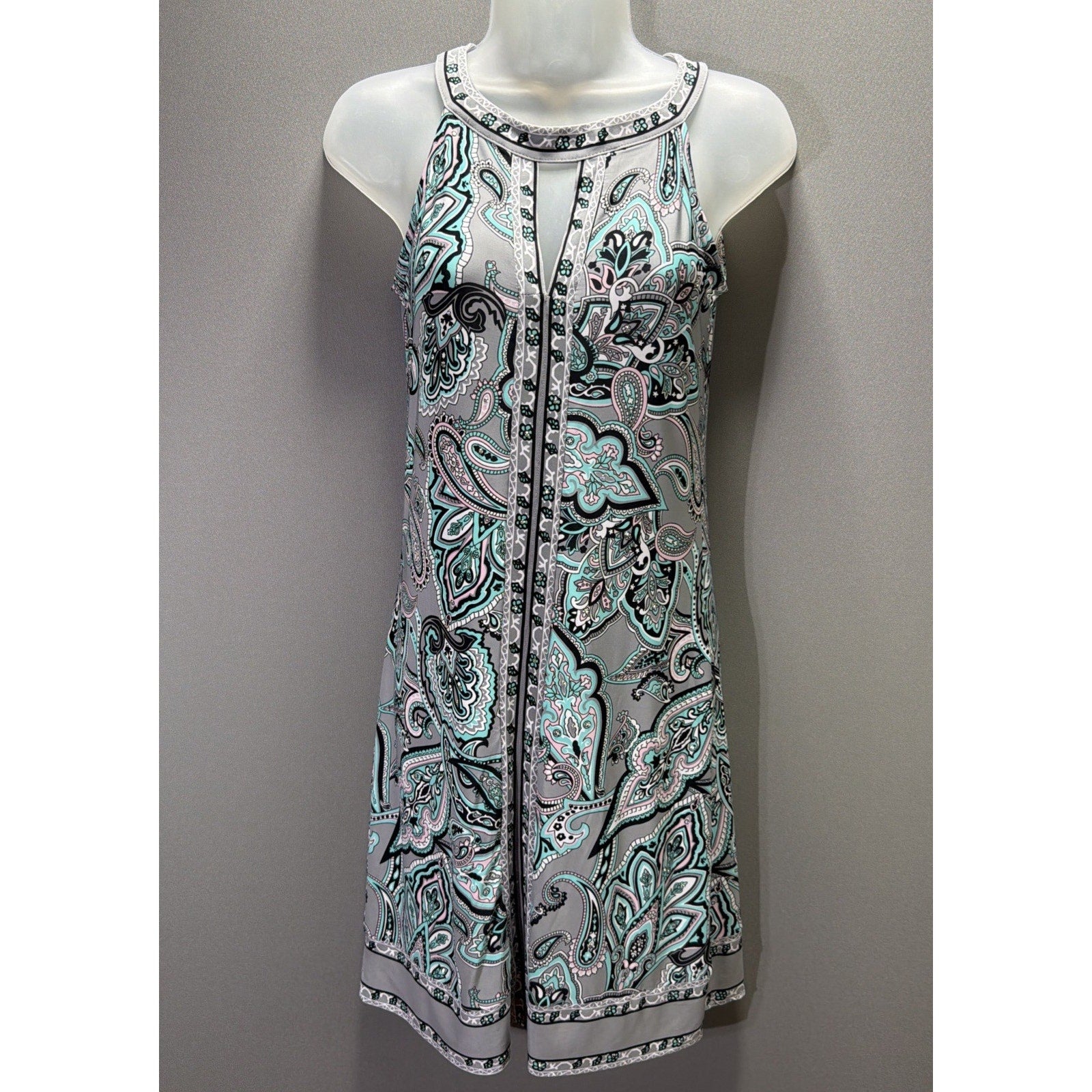 INC International Concepts Halter Sheath Dress XS Paisley Rhinestones Stretch