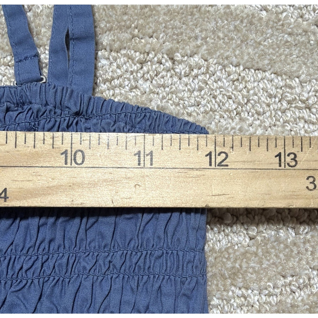 American Eagle (S) Smocked Shirred Crop Chambray Tank Top Blue Convertible