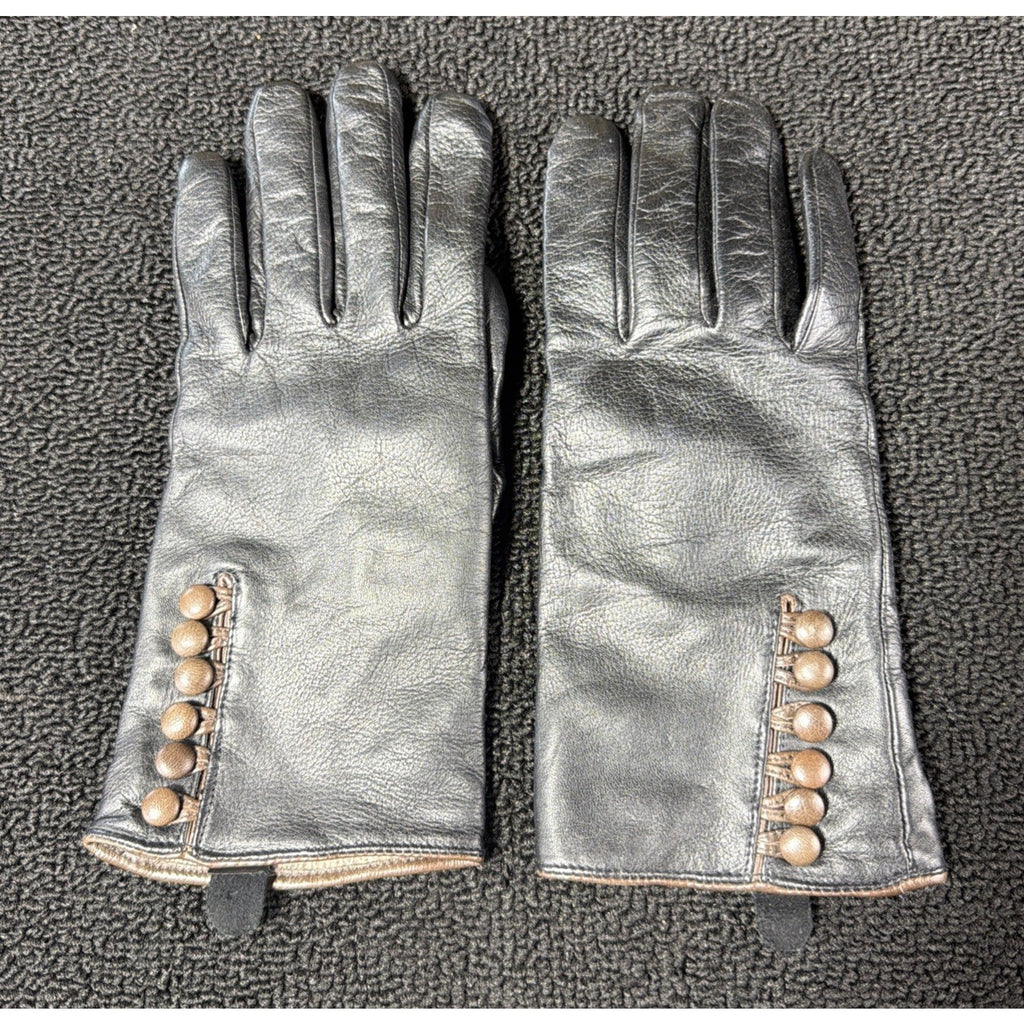 Women's 100% Cashmere Lined 100% Leather 4 Button Gloves Women's Black Large