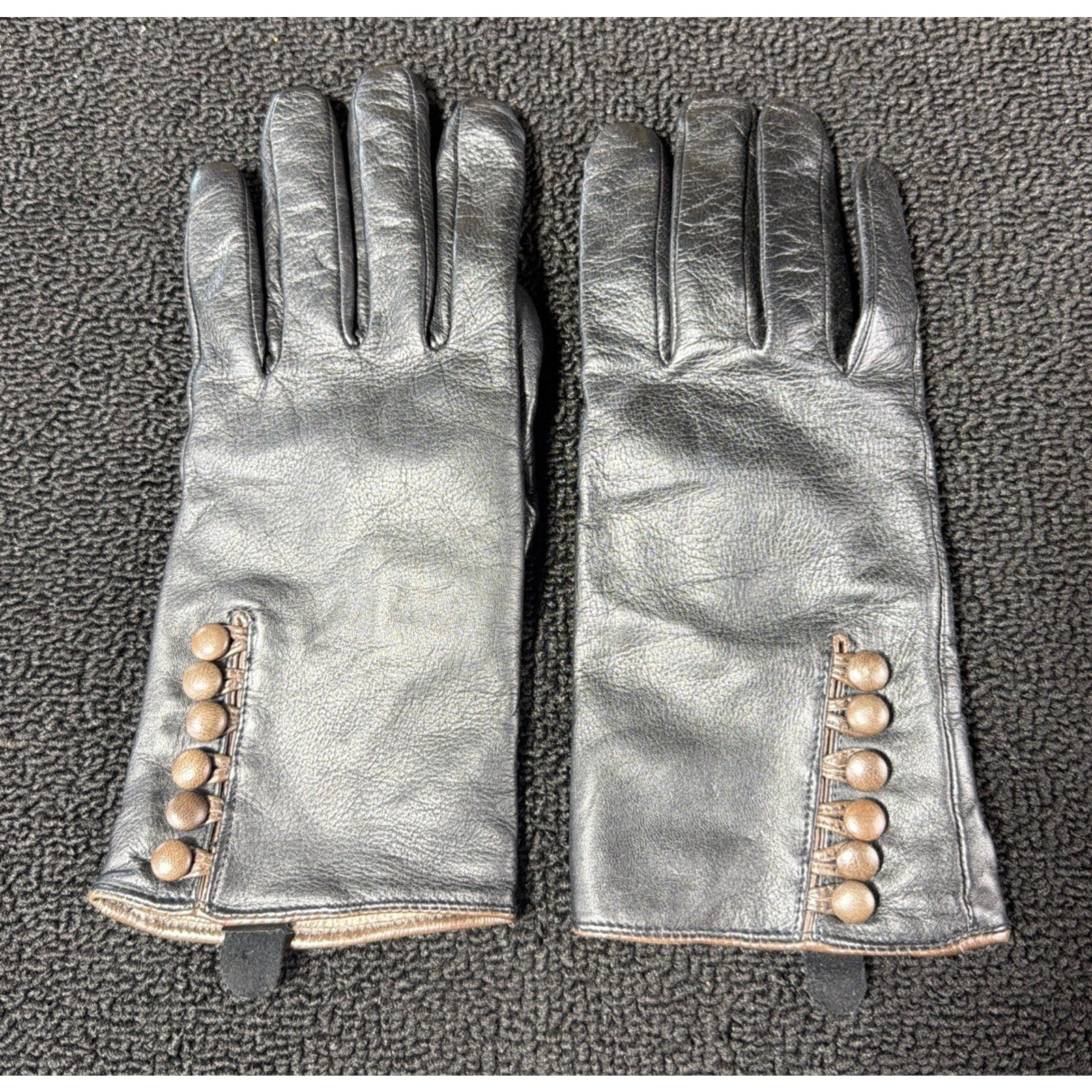 Women's 100% Cashmere Lined 100% Leather 4 Button Gloves Women's Black Large