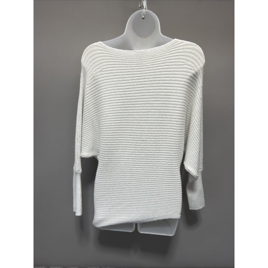 Express Women's White Shimmer Oversized Sweater Boat Neck Dolman Sleeves XS