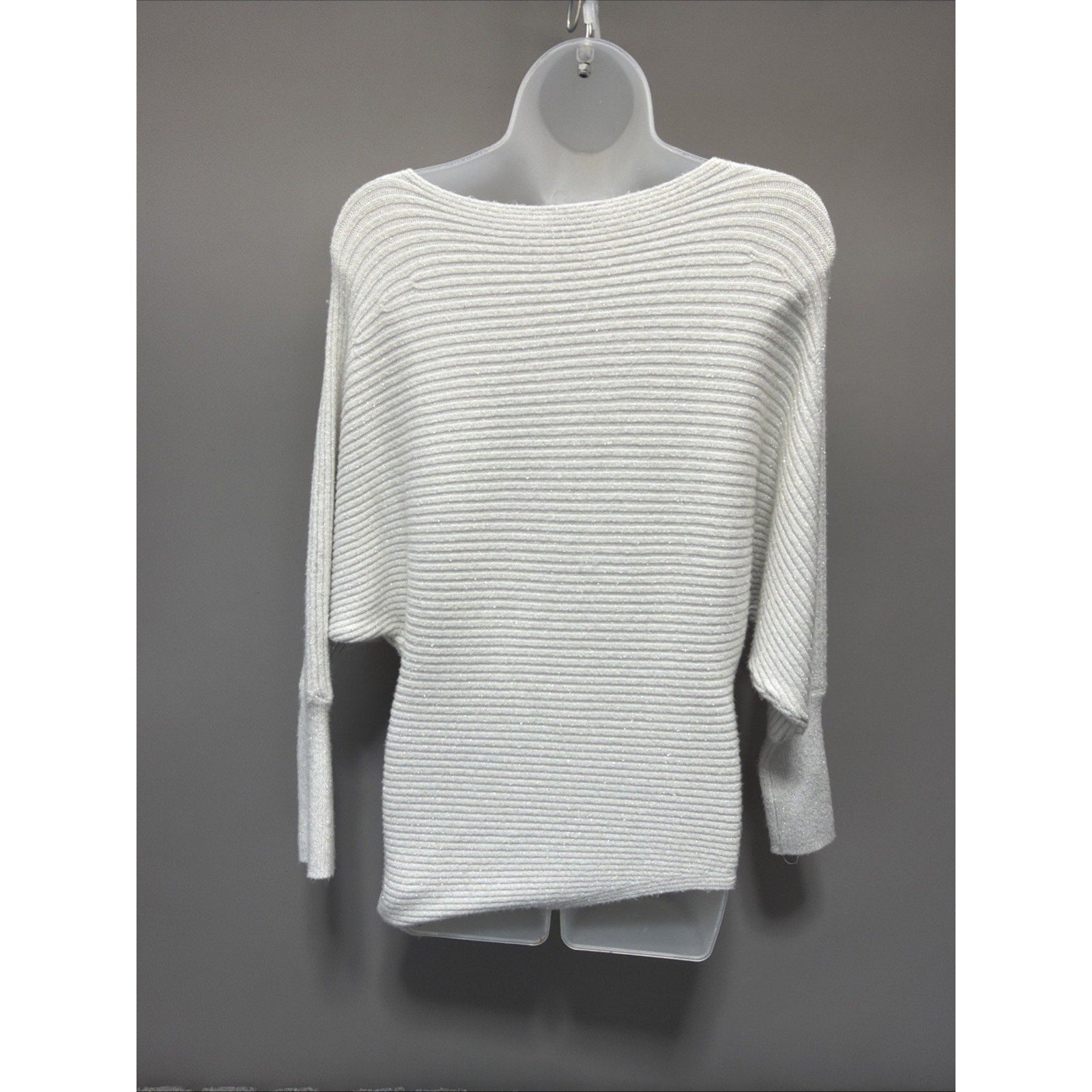 Express Women's White Shimmer Oversized Sweater Boat Neck Dolman Sleeves XS