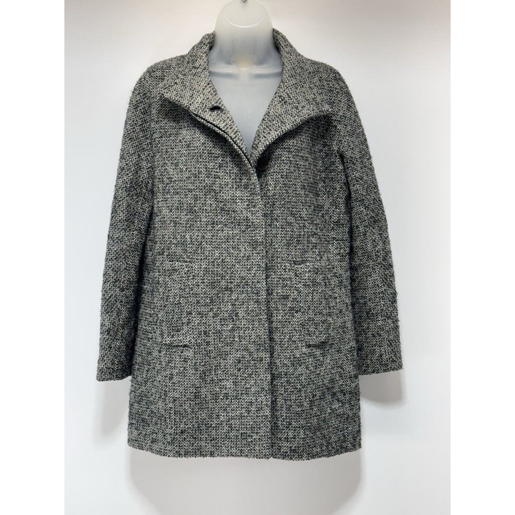 J. Crew City Coat Herringbone Wool Blend Chic Black & White Size 4 Warm & Classy